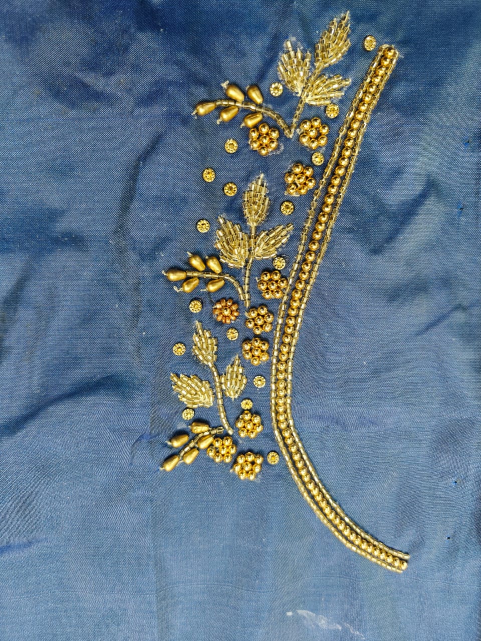 Powder Blue Raw Silk Heavy Work Blouse Fabric