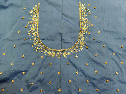 Powder Blue Raw Silk Heavy Work Blouse Fabric