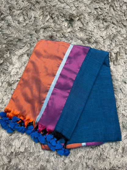 Mul Cotton Saree — Tissue Multicolor Border