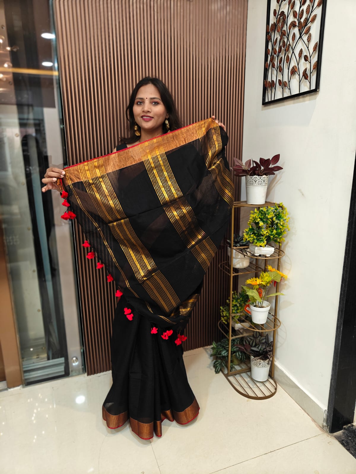 Classic Kota Cotton Silk Saree with Statement Tassels