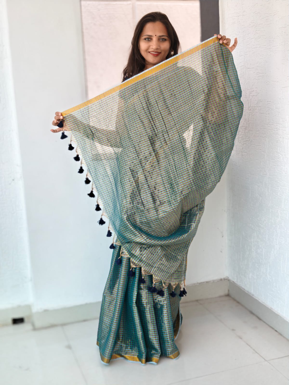 ✨ Mul Cotton Saree with Zari Checks ✨