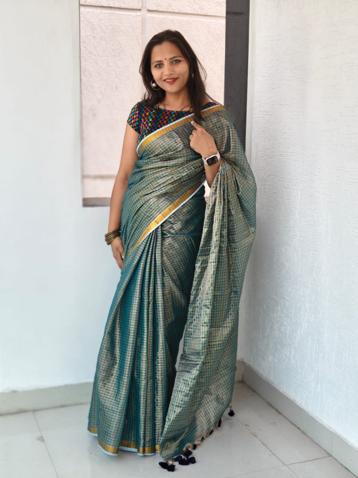 ✨ Mul Cotton Saree with Zari Checks ✨