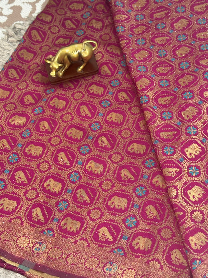 Jacquard Silk Saree with Heavy Weaving & Contrast Blouse