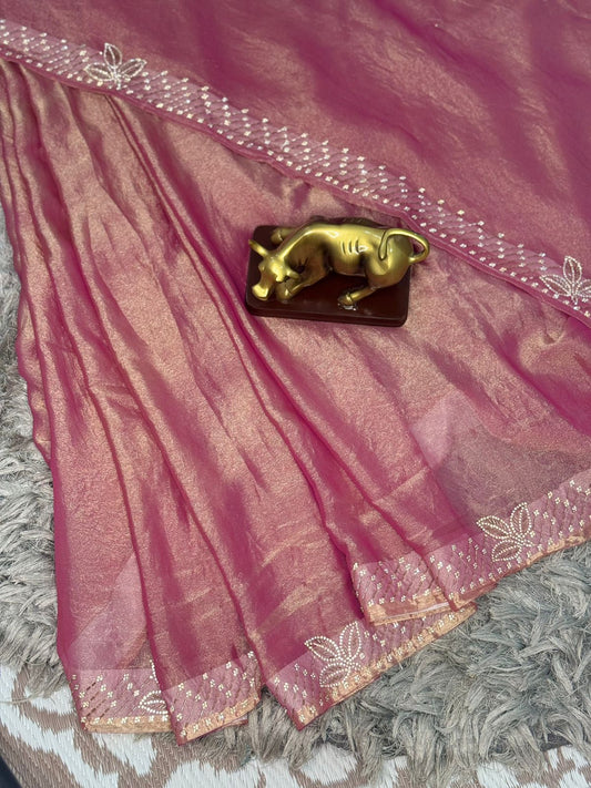 Lightweight Fendy Chiffon Saree with Zircon Work