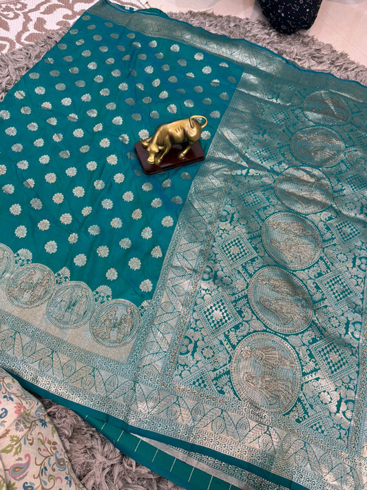 Banarasi Weaving Silk Saree with Stone Work & All-Over Buttis 👑