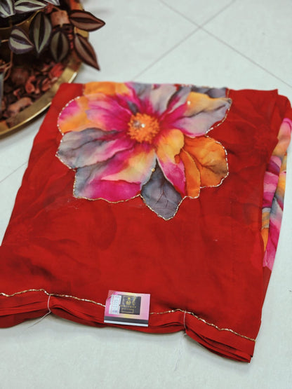 Flowy Pure Chiffon Saree with Digital Print & Cutdana Work 💖