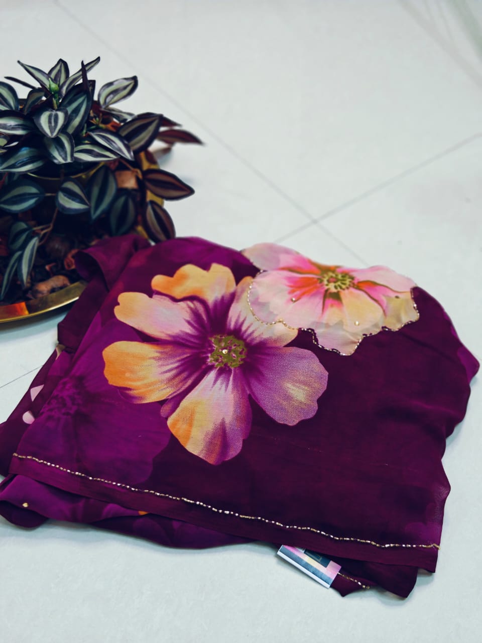 Flowy Pure Chiffon Saree with Digital Print & Cutdana Work 💖