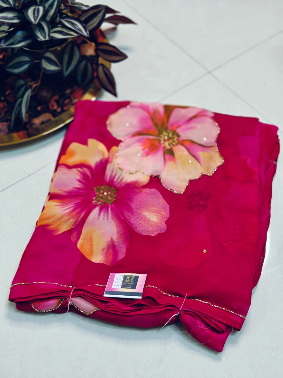 Flowy Pure Chiffon Saree with Digital Print & Cutdana Work 💖