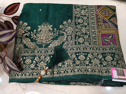 Dola Silk Saree with Meenakari Anchal and All‑Over Buttis  🧼