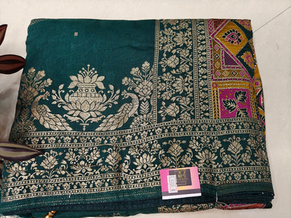 Dola Silk Saree with Meenakari Anchal and All‑Over Buttis  🧼