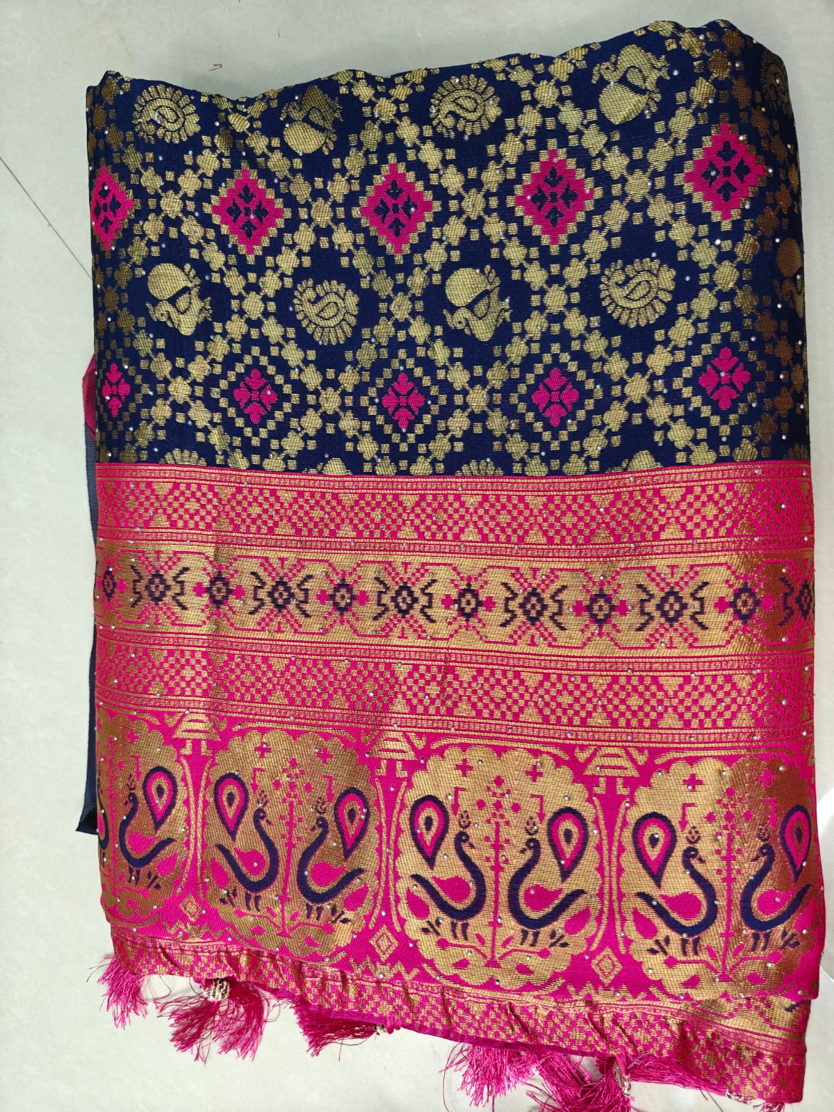 Jacquard Silk Saree with Heavy Weaving & Contrast Blouse