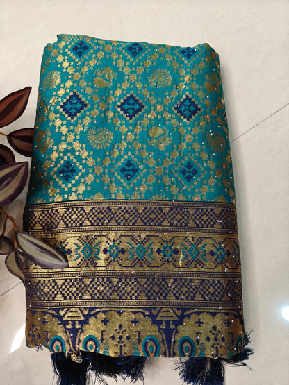 Jacquard Silk Saree with Heavy Weaving & Contrast Blouse