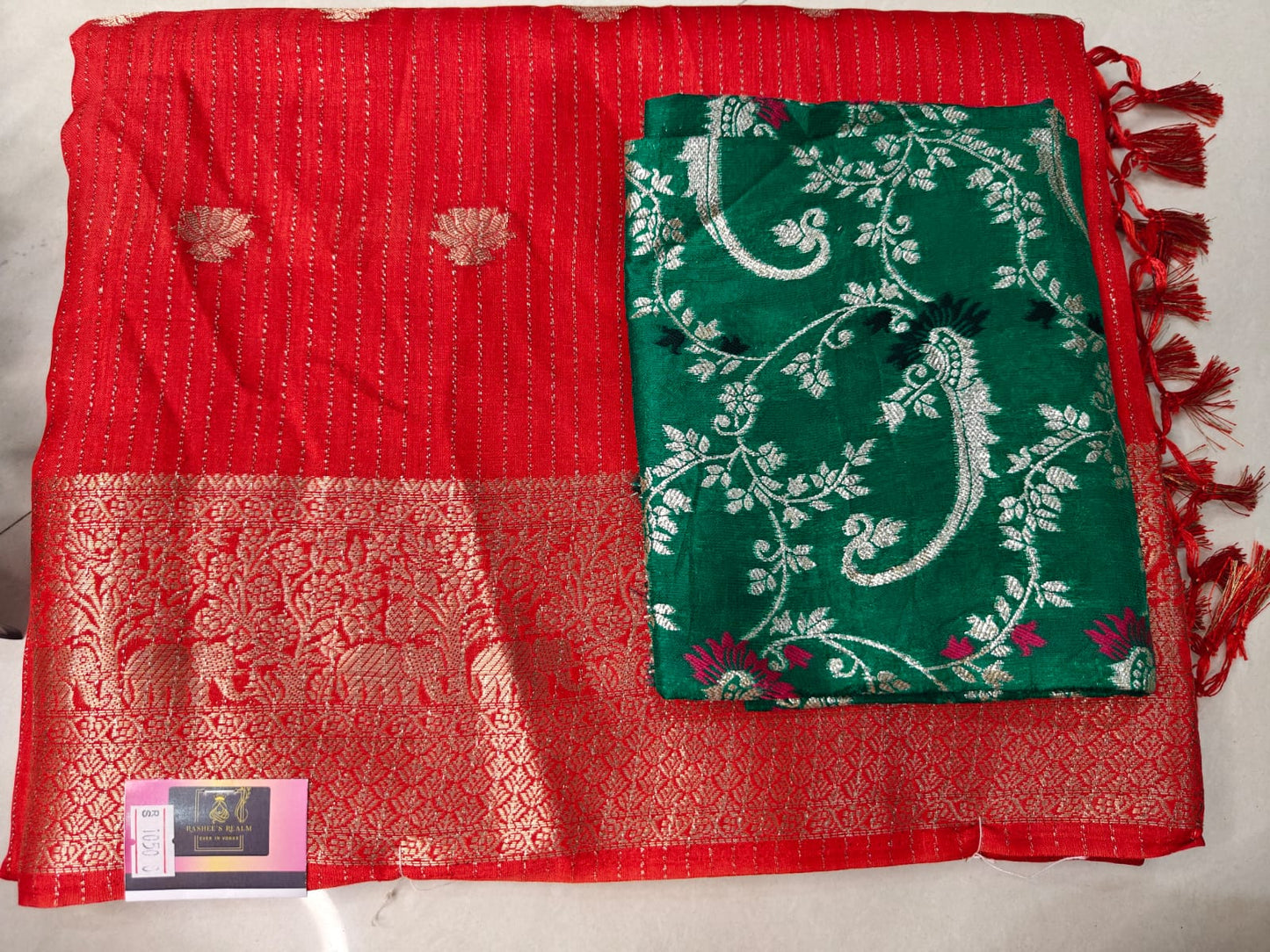 Trending Georgette Saree with Zari Lines, Buttis & Contrast Jaal Blouse