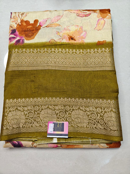 Graceful Cotton Silk Saree with Gap Border & Attached Blouse
