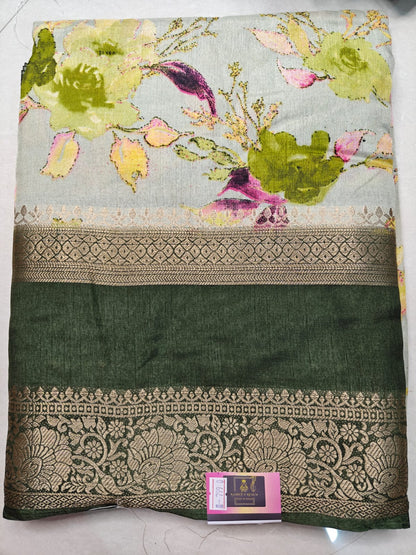 Graceful Cotton Silk Saree with Gap Border & Attached Blouse