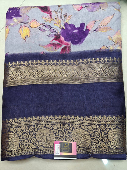 Graceful Cotton Silk Saree with Gap Border & Attached Blouse