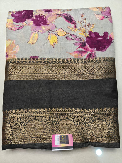 Graceful Cotton Silk Saree with Gap Border & Attached Blouse