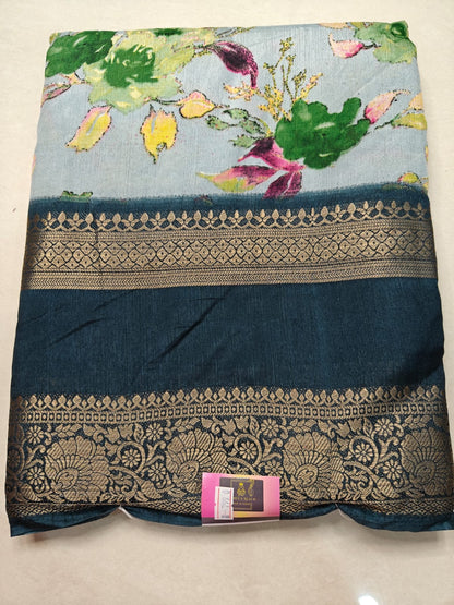 Graceful Cotton Silk Saree with Gap Border & Attached Blouse