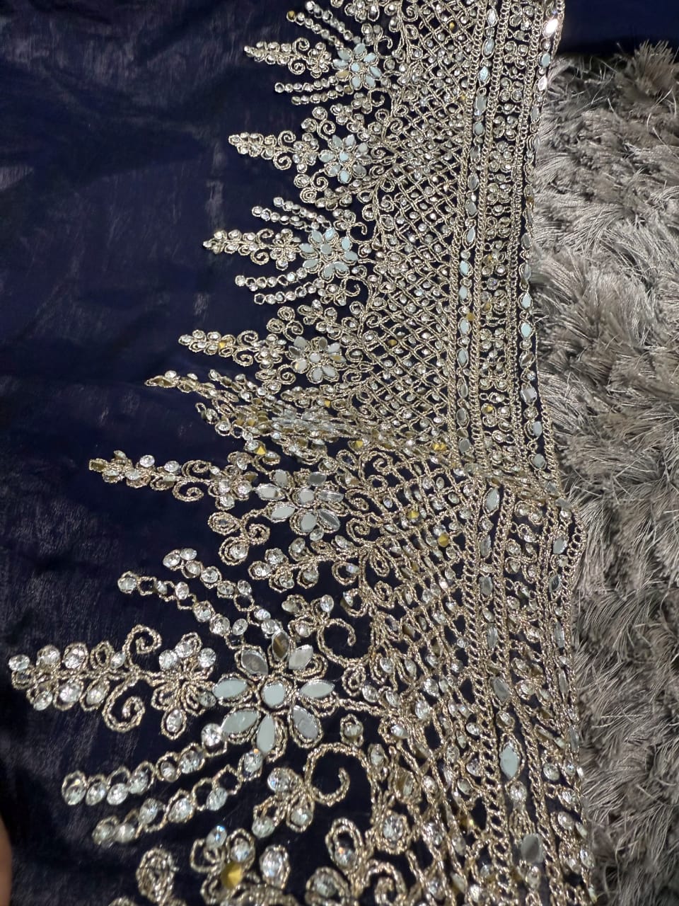 Fendy Georgette 3-Piece Party Wear Dress — Heavy Stone, Mirror & Embroidery Work