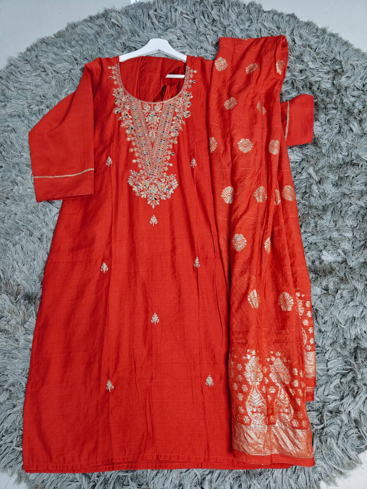 Vatican Silk 3-Piece Dress Set — Elegant Embroidered York with Comfortable Pocket Pants