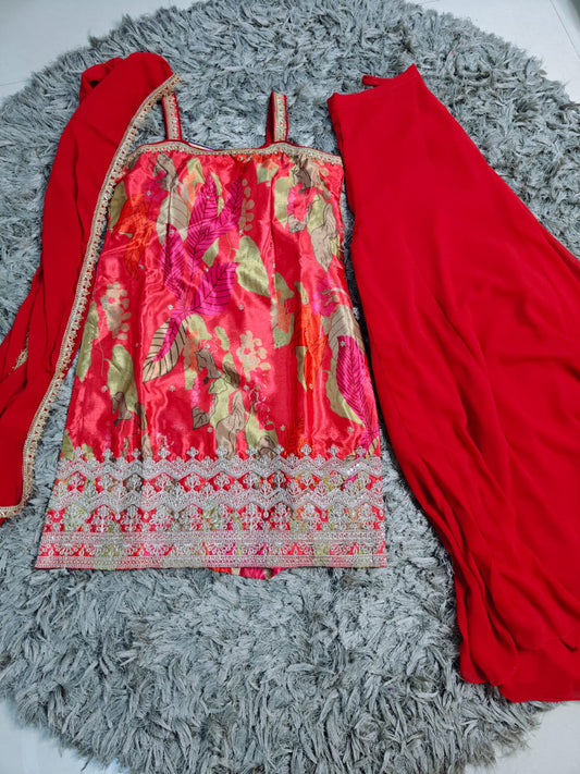 Red Floral Crepe Silk Dress 🌹