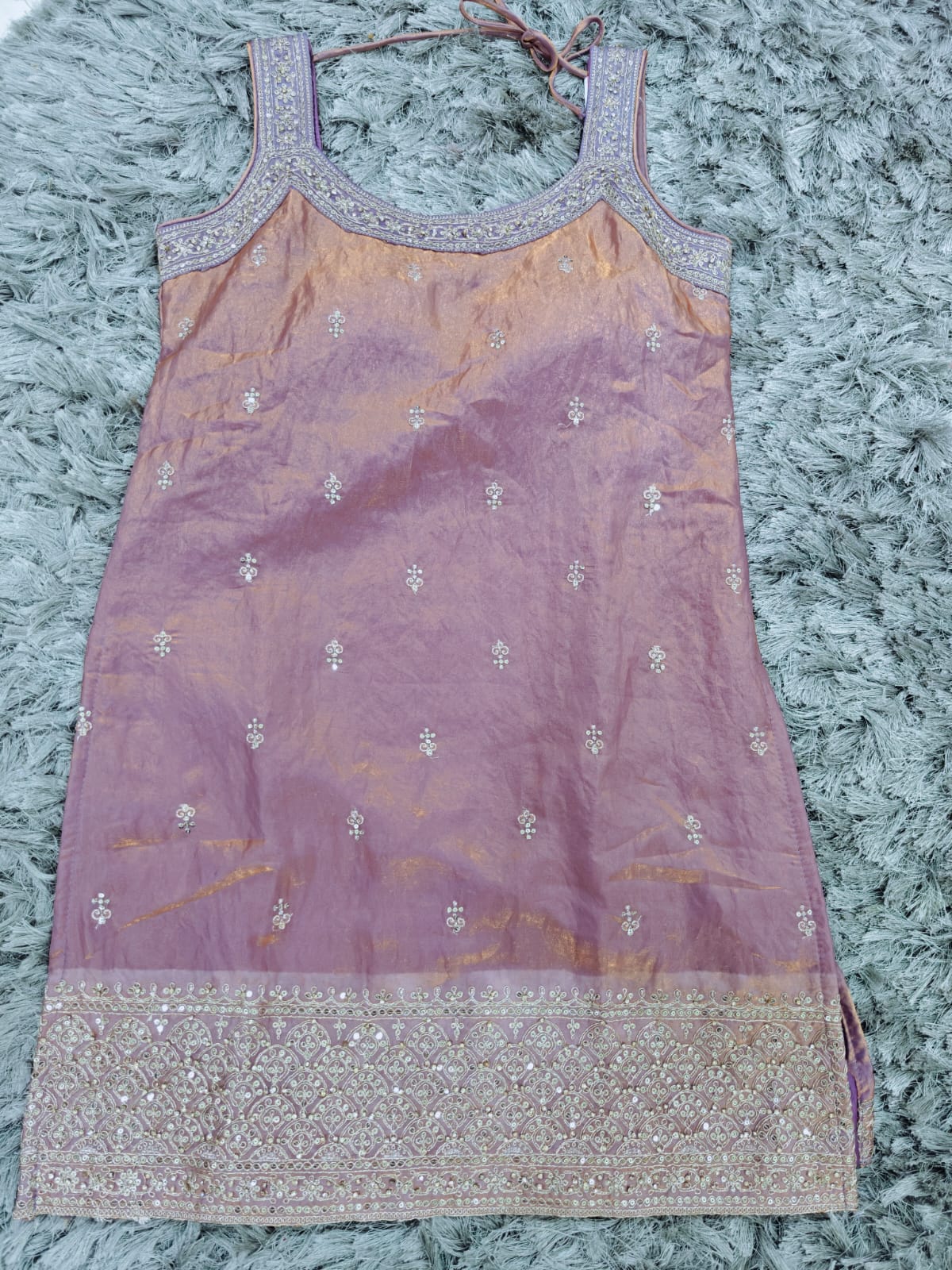 Fendy Georgette Party Wear 3-Piece Dress — Golden Embroidery | Elephant Palazzo | Pastel Shades