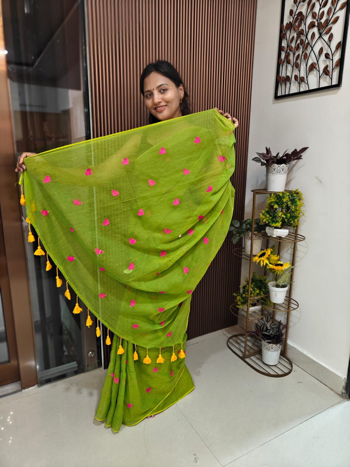 🌿 Love Buti Embroidered Mul Cotton Saree — With Blouse