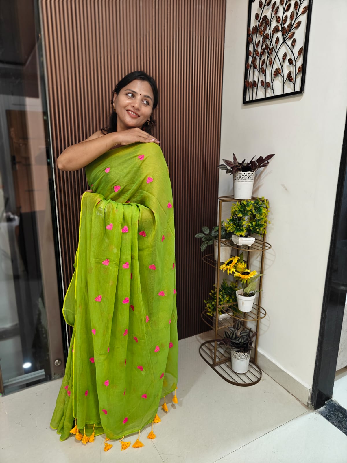 🌿 Love Buti Embroidered Mul Cotton Saree — With Blouse