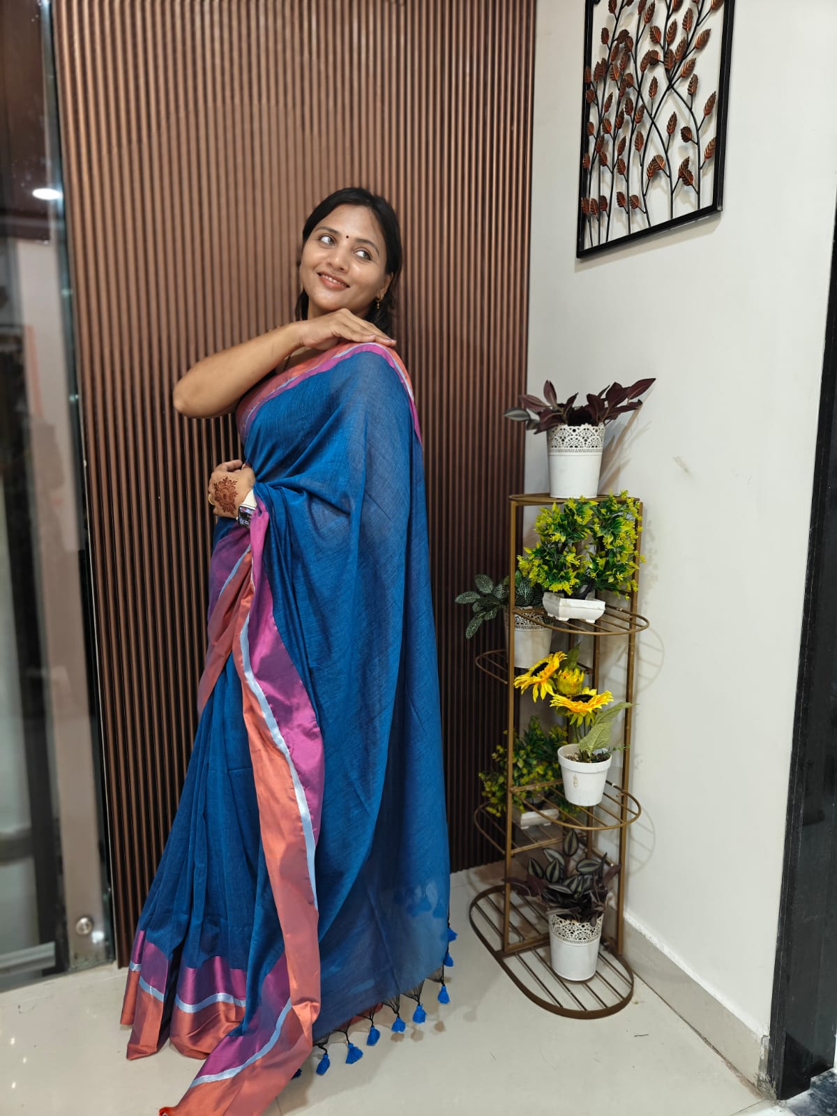 Mul Cotton Saree — Tissue Multicolor Border