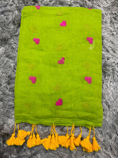 🌿 Love Buti Embroidered Mul Cotton Saree — With Blouse