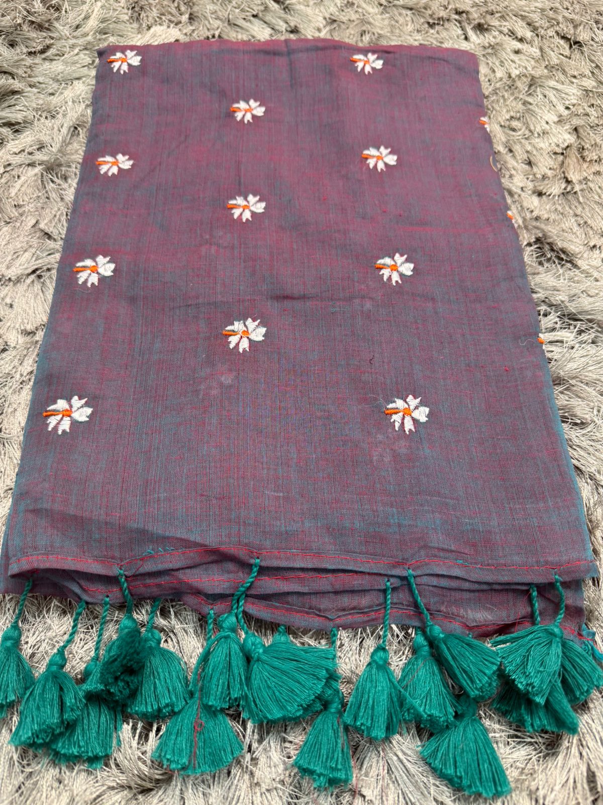 🌿 Parijat Embroidered Mul Cotton Saree