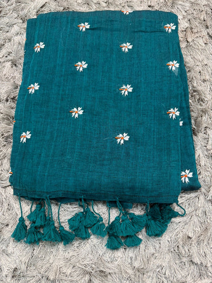 🌿 Parijat Embroidered Mul Cotton Saree