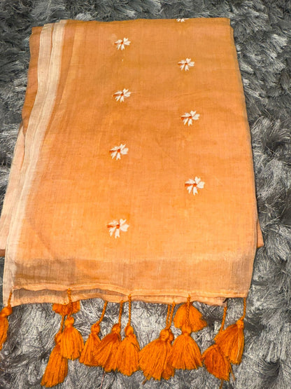 🌿 Parijat Embroidered Mul Cotton Saree