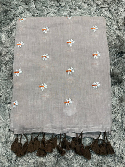 🌿 Parijat Embroidered Mul Cotton Saree