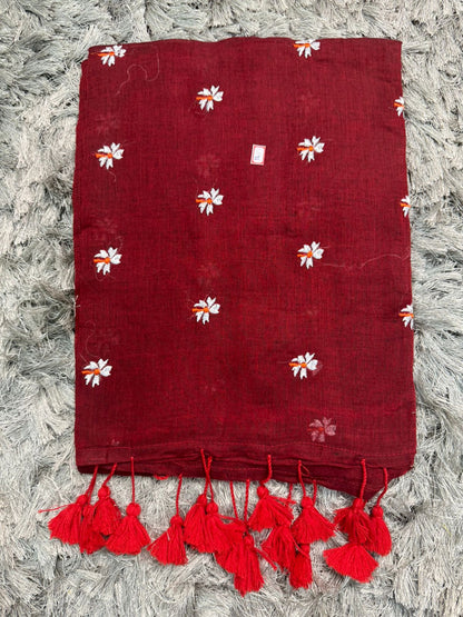 🌿 Parijat Embroidered Mul Cotton Saree