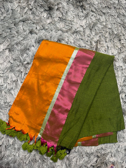 Mul Cotton Saree — Tissue Multicolor Border