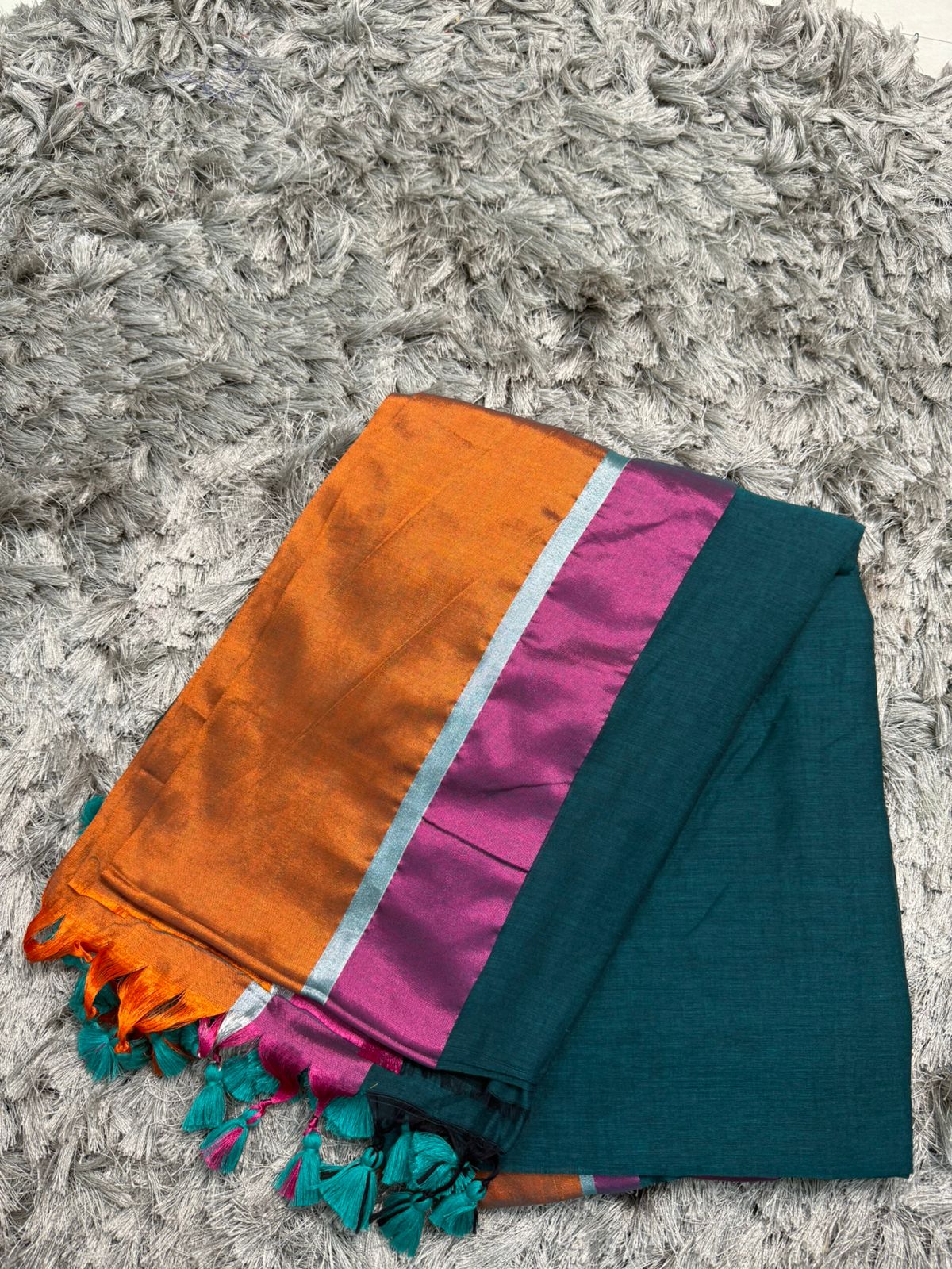 Mul Cotton Saree — Tissue Multicolor Border