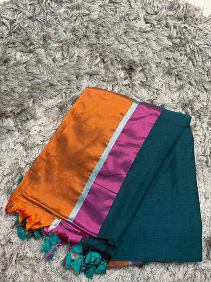 Mul Cotton Saree — Tissue Multicolor Border