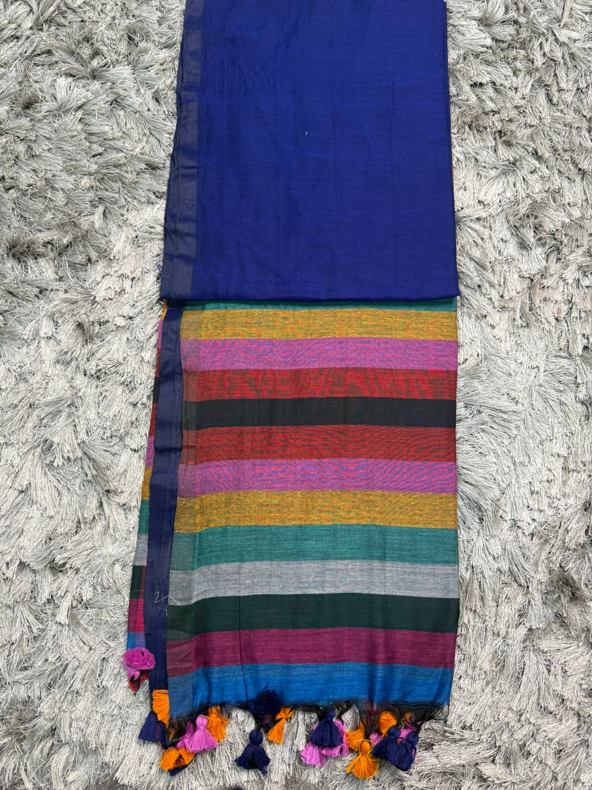 Checked Mul Cotton Saree — Multicolor Pallu