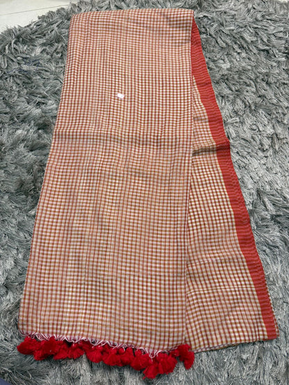 🌿 Checked Pattern Mul Cotton Saree