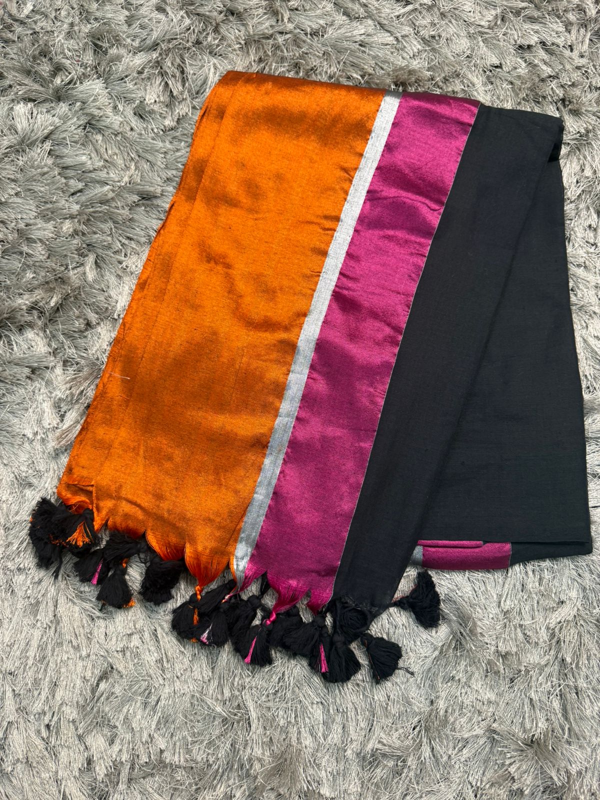 Mul Cotton Saree — Tissue Multicolor Border