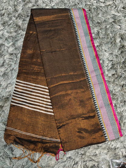 Khadi Tissue Saree with Traditional Chatai Border & Running Blouse ✨