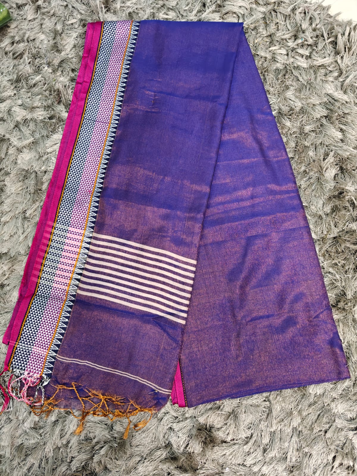 Khadi Tissue Saree with Traditional Chatai Border & Running Blouse ✨
