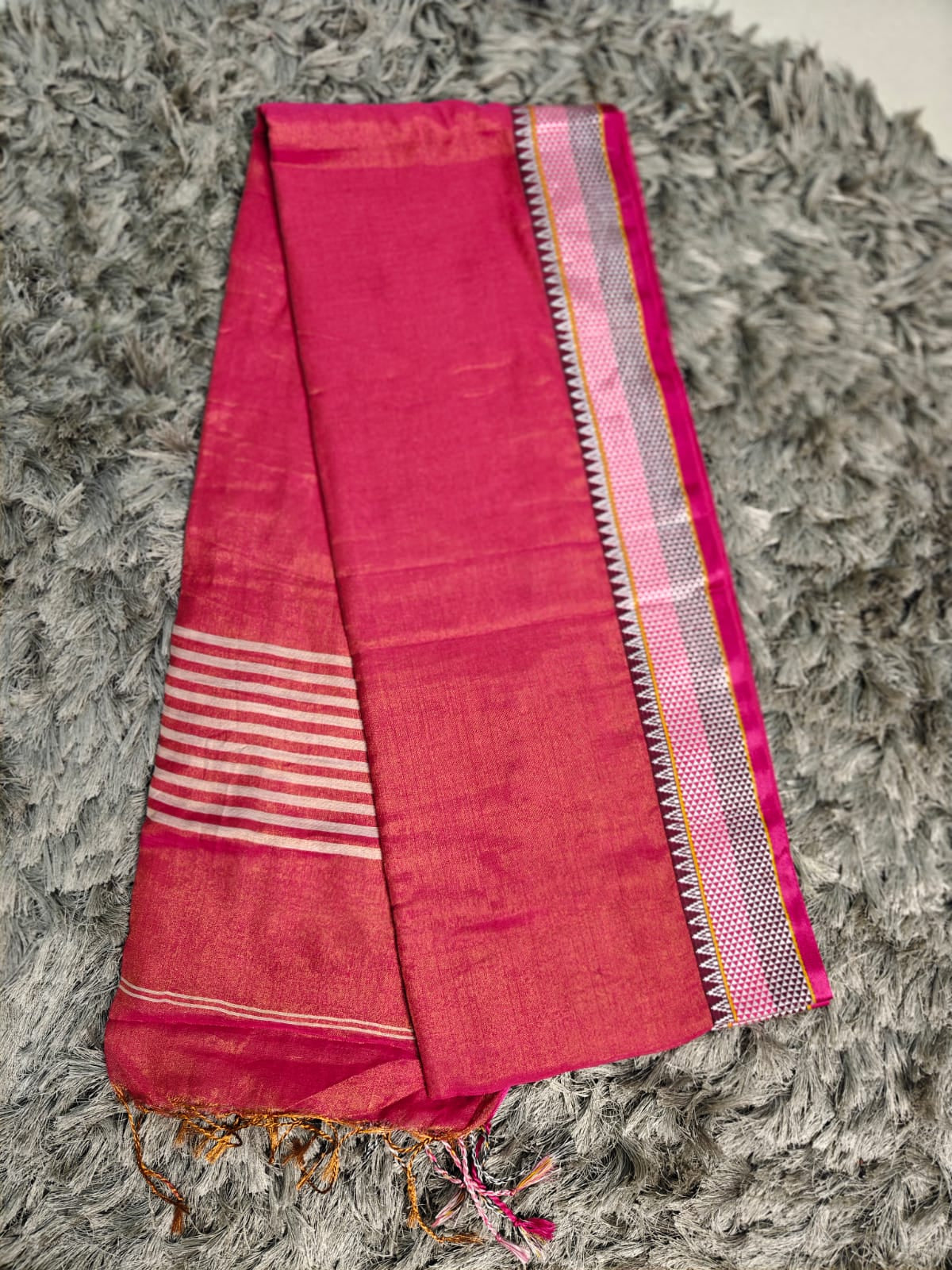 Khadi Tissue Saree with Traditional Chatai Border & Running Blouse ✨
