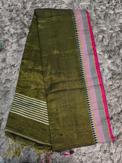 Khadi Tissue Saree with Traditional Chatai Border & Running Blouse ✨