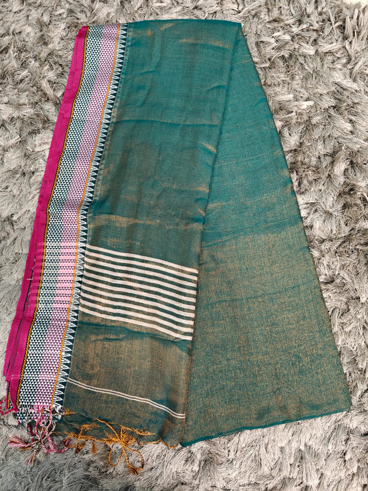 Khadi Tissue Saree with Traditional Chatai Border & Running Blouse ✨