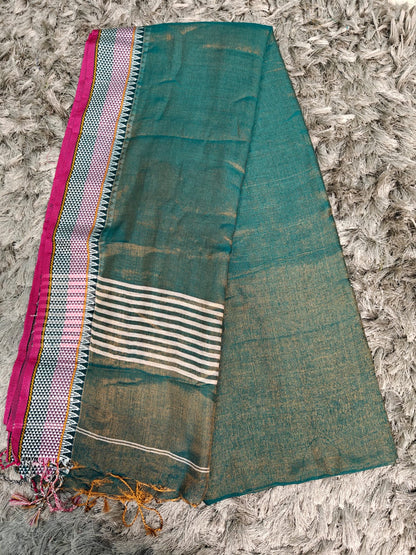 Khadi Tissue Saree with Traditional Chatai Border & Running Blouse ✨