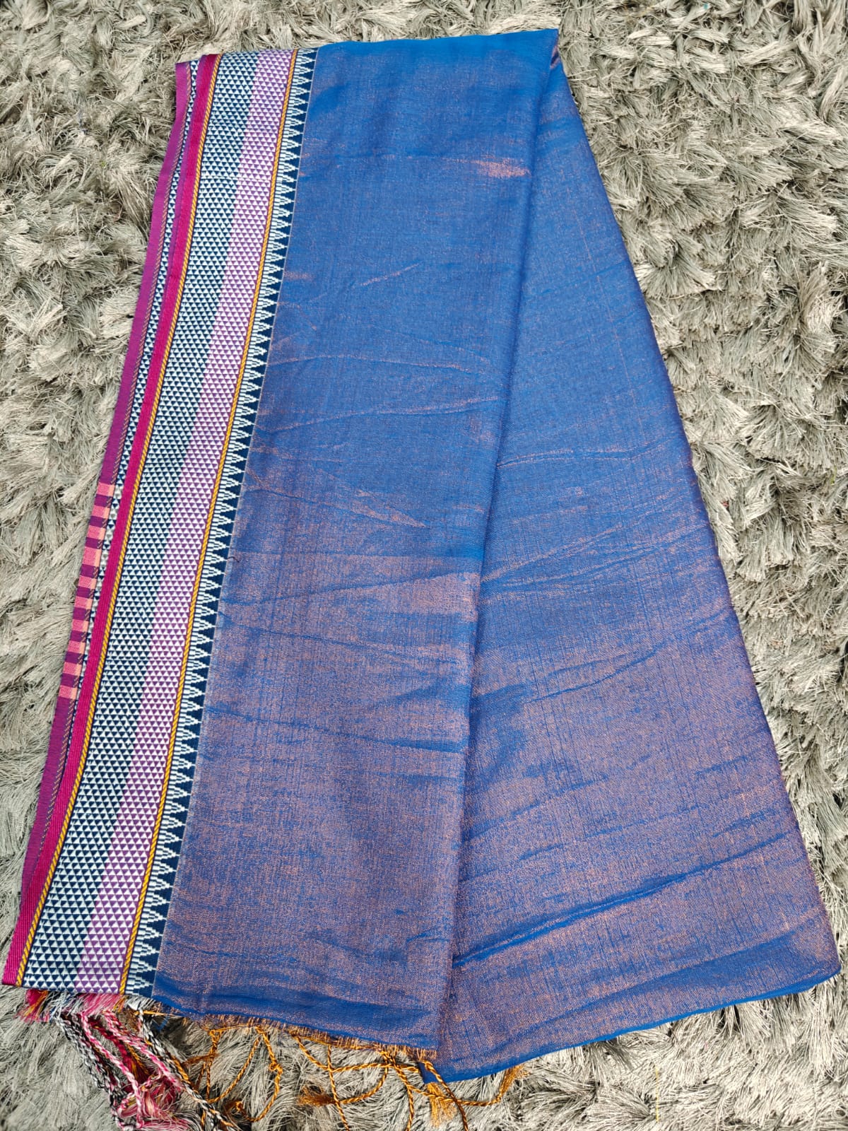 Khadi Tissue Saree with Traditional Chatai Border & Running Blouse ✨