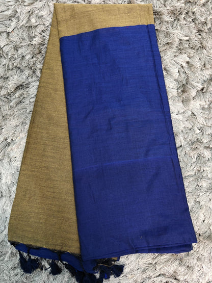 Anchal-Body Khadi Cotton Saree with Contrast Blouse & Tassels