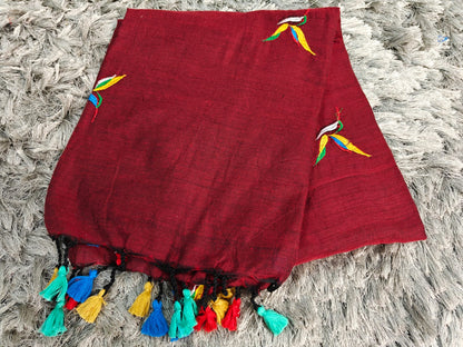Khadi Cotton Saree with Embroidered Kingfisher